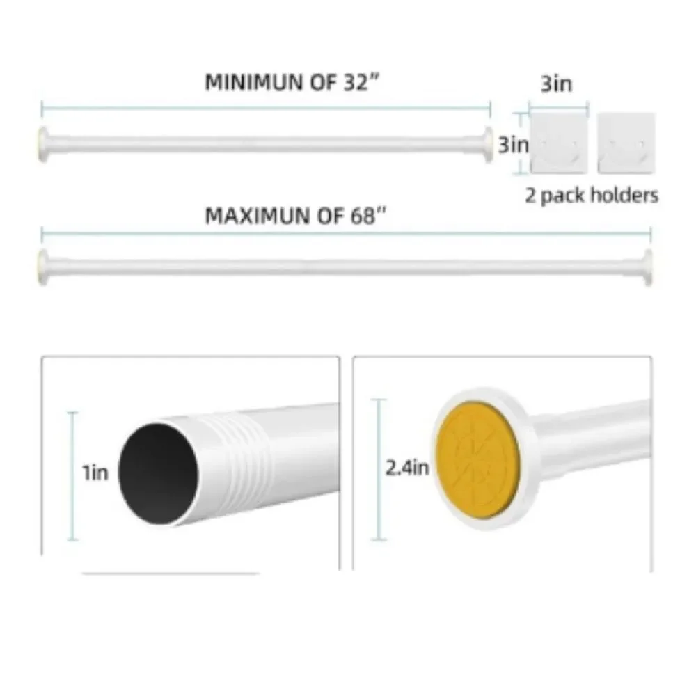 White New 1 Shower Curtain Rod 1 Inch Diameter Adjustable 32 to 68